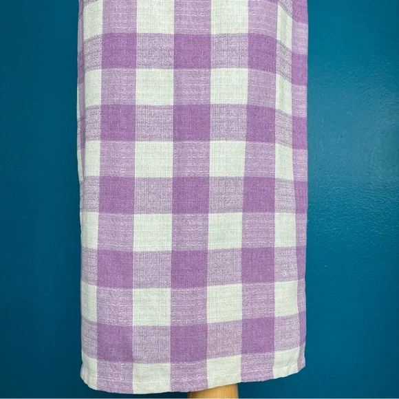 Collectif Bright & Beautiful Gingham Check Midi Pencil Skirt in Lilac US 2 - Picture 4 of 10